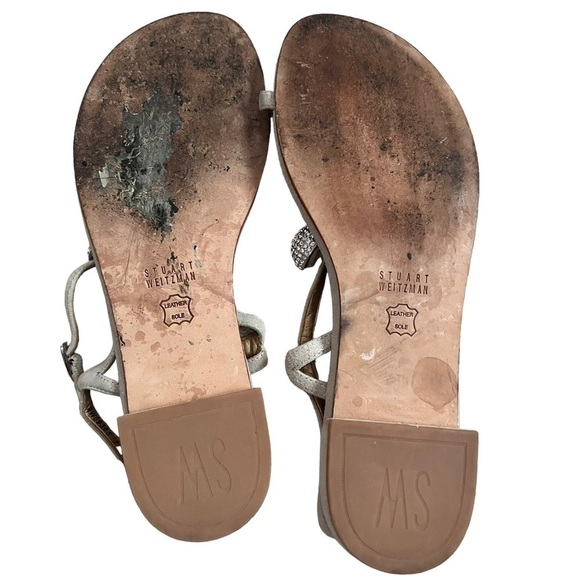 Stuart Weitzman Balls of Fire Sandals silver Iridescent Suede Size 7 - Picture 6 of 8